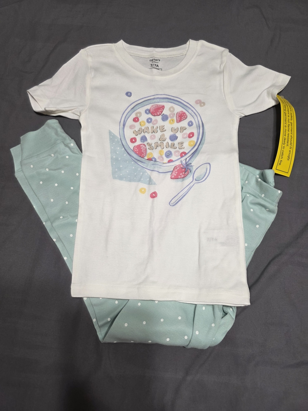 Carter's White Short Sleeve Pajama Set with Mint Polka Dot Pants